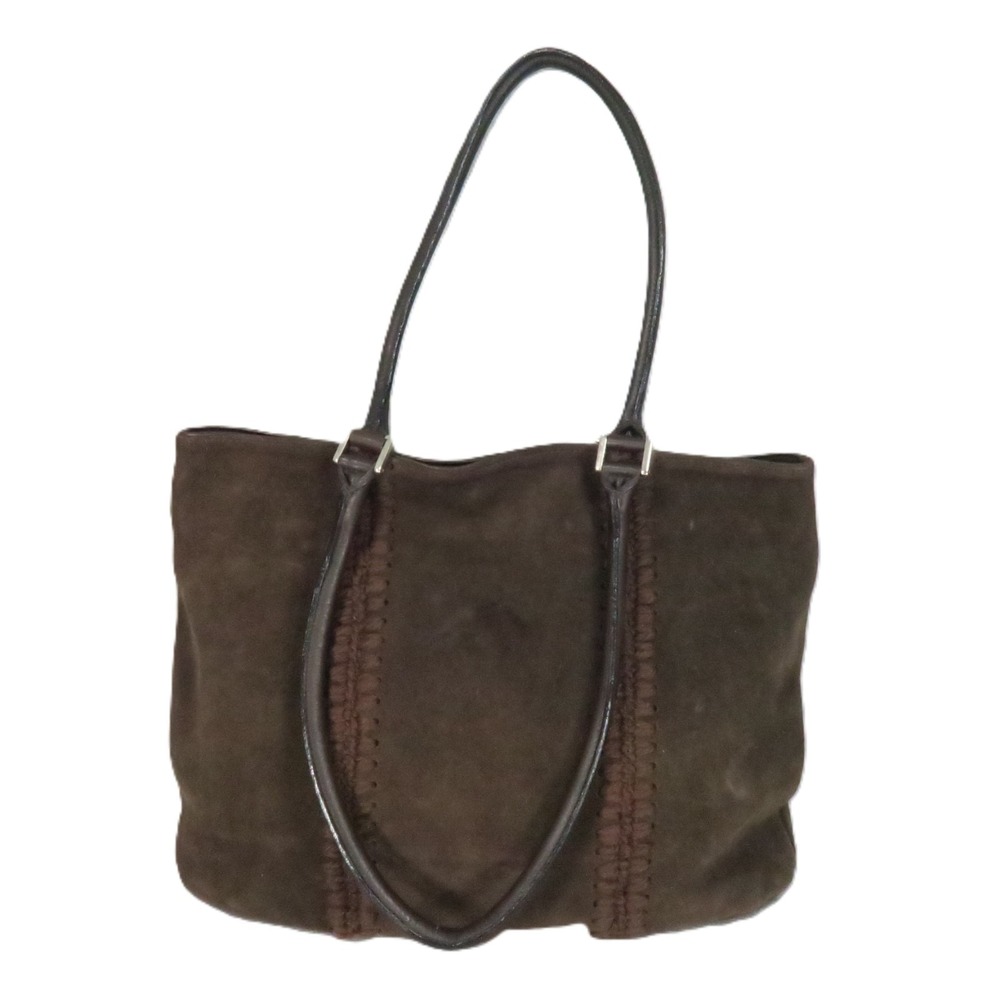 Berge Italy Suede Shoulder Bag Chocolate Whipstitch Leather Purse Tote Boho 90s